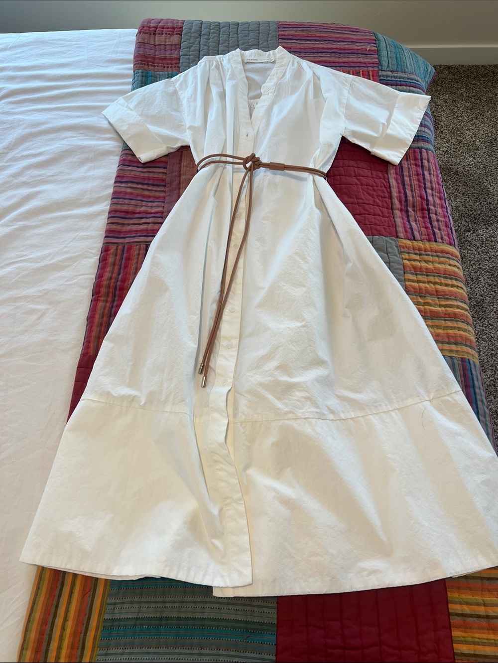 Love Bonito White Button-Front Dress with Tan Belt